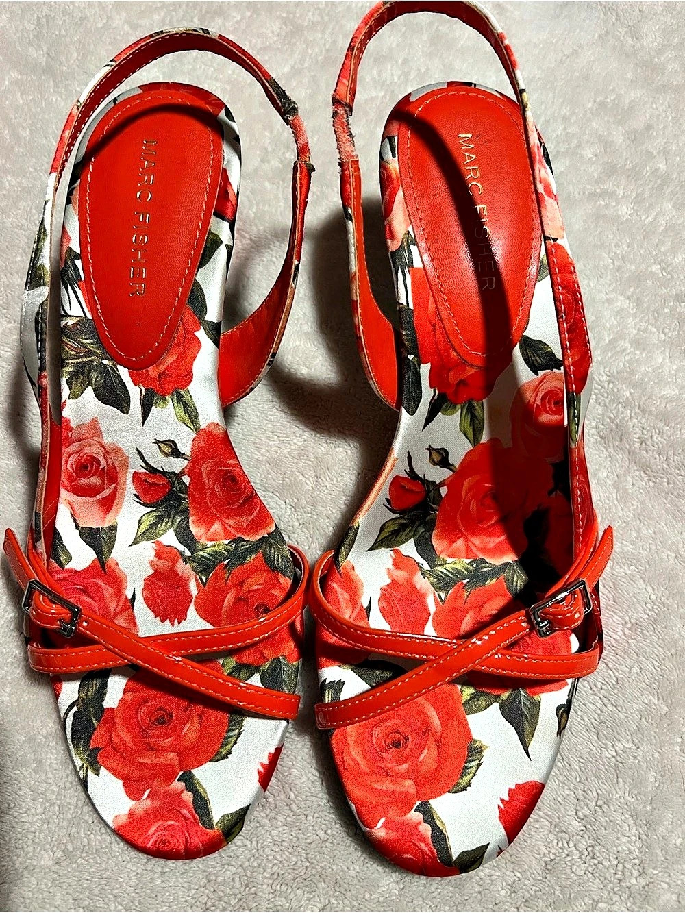 Marc Fisher Floral Heels Red & White US 7M